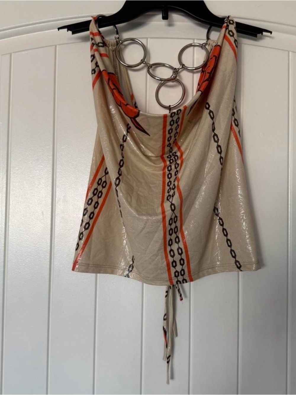 Y2K Backless Chain-Link Halter Top W Oversize O-Ring Hardware Small